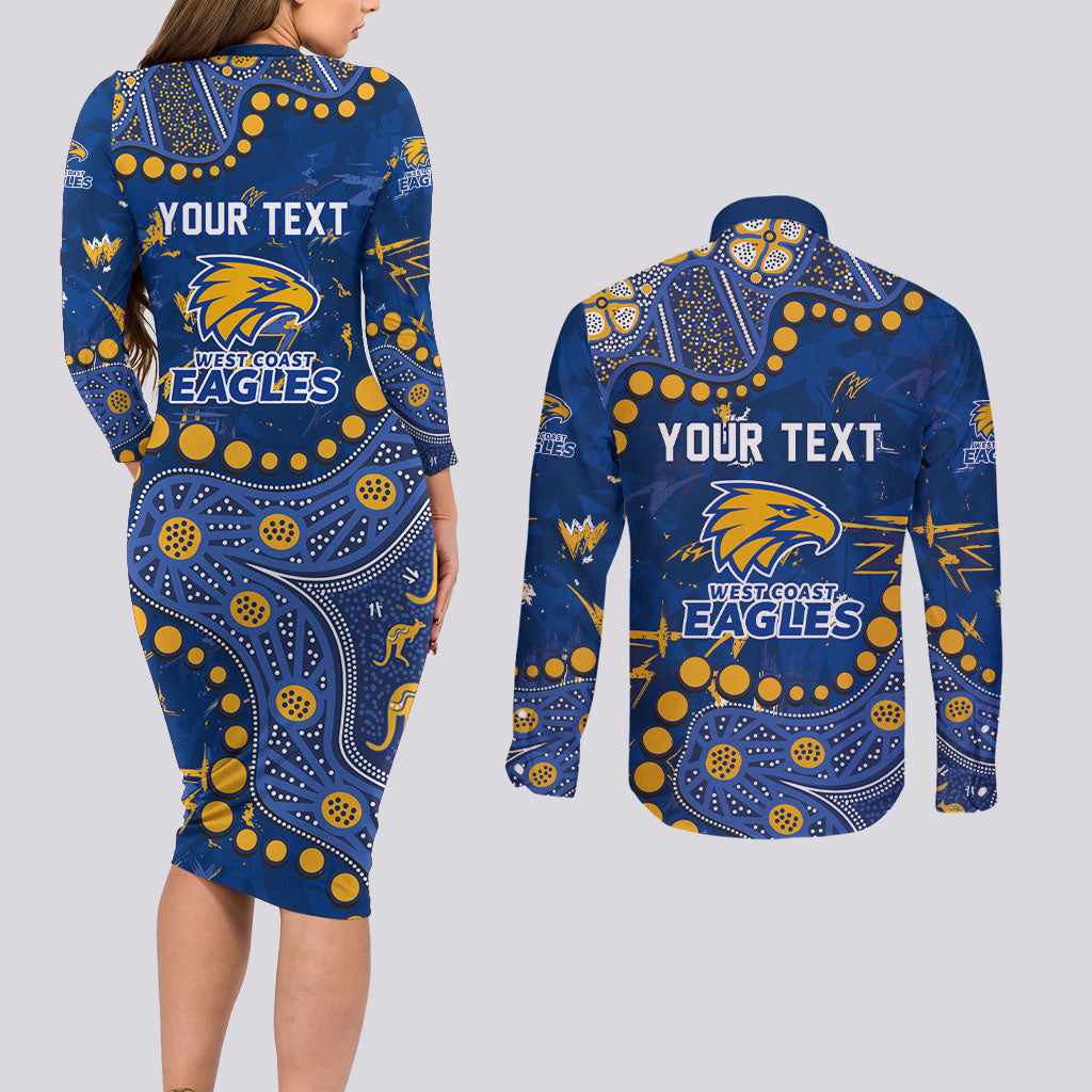 Personalized West Coast Eagles Couples Matching Long Sleeve Bodycon Dress and Long Sleeve Button Shirt Aboriginal Pattern with Graffiti Style