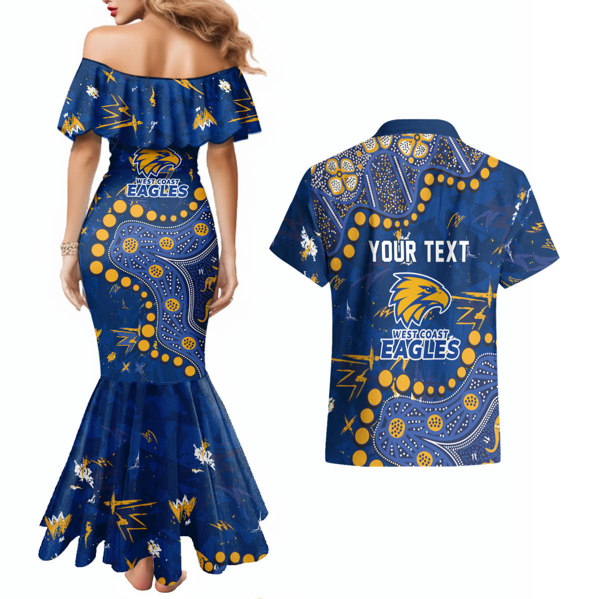 Personalized West Coast Eagles Couples Matching Mermaid Dress and Hawaiian Shirt Aboriginal Pattern with Graffiti Style