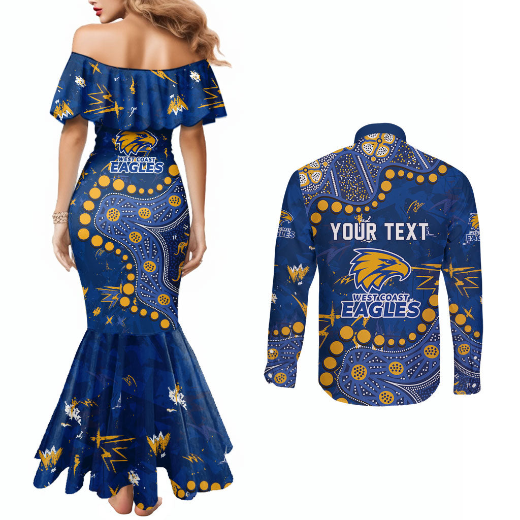 Personalized West Coast Eagles Couples Matching Mermaid Dress and Long Sleeve Button Shirt Aboriginal Pattern with Graffiti Style