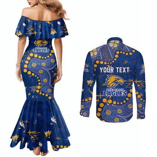 Personalized West Coast Eagles Couples Matching Mermaid Dress and Long Sleeve Button Shirt Aboriginal Pattern with Graffiti Style