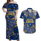 Personalized West Coast Eagles Couples Matching Off Shoulder Maxi Dress and Hawaiian Shirt Aboriginal Pattern with Graffiti Style