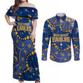 Personalized West Coast Eagles Couples Matching Off Shoulder Maxi Dress and Long Sleeve Button Shirt Aboriginal Pattern with Graffiti Style