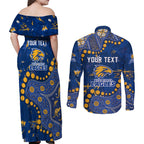 Personalized West Coast Eagles Couples Matching Off Shoulder Maxi Dress and Long Sleeve Button Shirt Aboriginal Pattern with Graffiti Style
