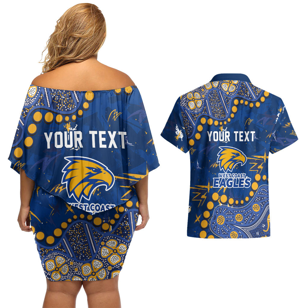 Personalized West Coast Eagles Couples Matching Off Shoulder Short Dress and Hawaiian Shirt Aboriginal Pattern with Graffiti Style