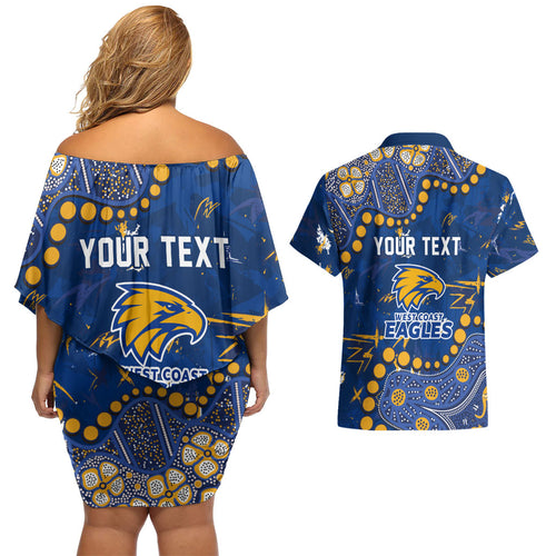 Personalized West Coast Eagles Couples Matching Off Shoulder Short Dress and Hawaiian Shirt Aboriginal Pattern with Graffiti Style