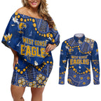 Personalized West Coast Eagles Couples Matching Off Shoulder Short Dress and Long Sleeve Button Shirt Aboriginal Pattern with Graffiti Style