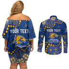 Personalized West Coast Eagles Couples Matching Off Shoulder Short Dress and Long Sleeve Button Shirt Aboriginal Pattern with Graffiti Style