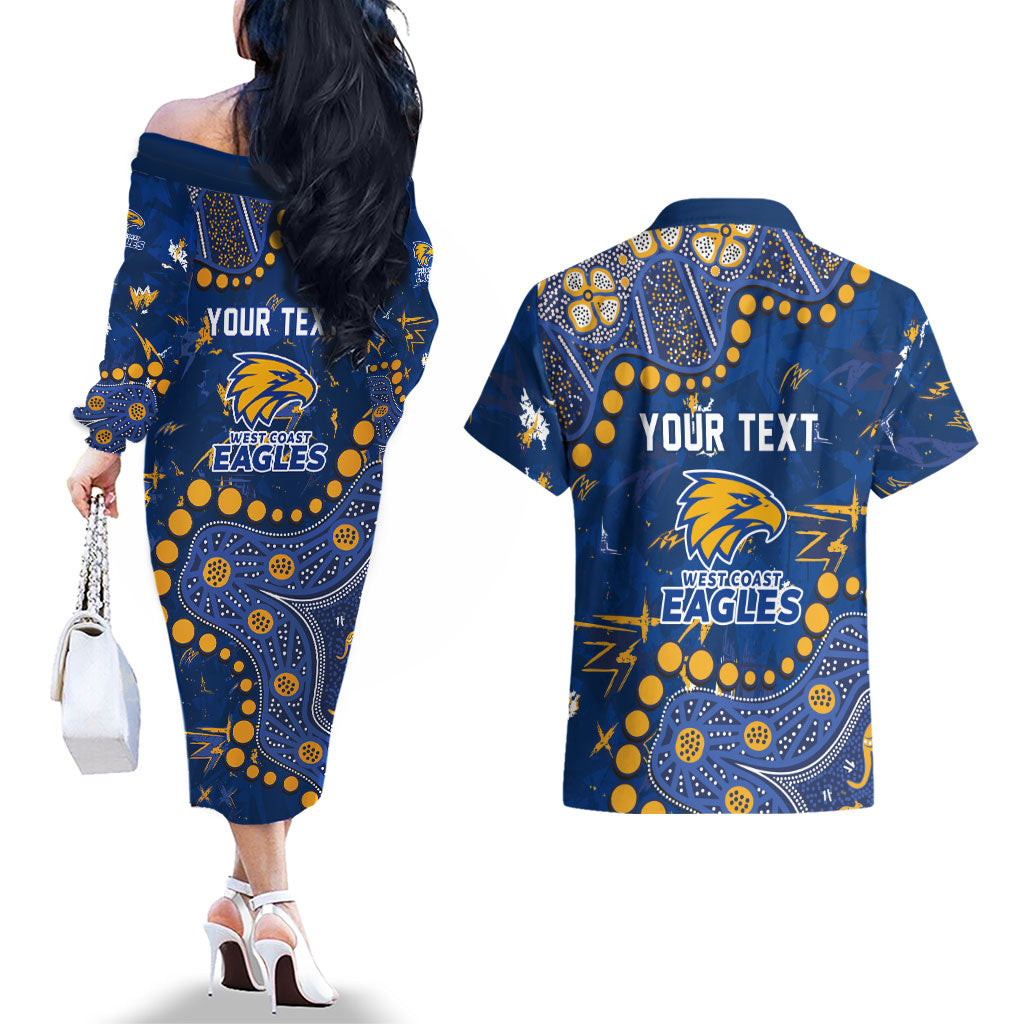 Personalized West Coast Eagles Couples Matching Off The Shoulder Long Sleeve Dress and Hawaiian Shirt Aboriginal Pattern with Graffiti Style