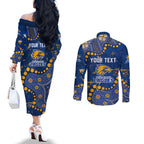 Personalized West Coast Eagles Couples Matching Off The Shoulder Long Sleeve Dress and Long Sleeve Button Shirt Aboriginal Pattern with Graffiti Style
