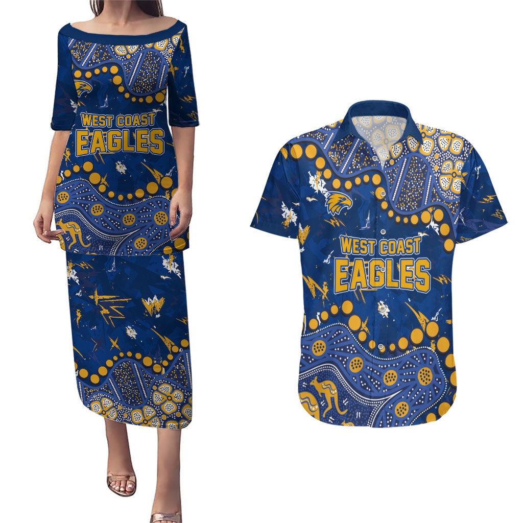 Personalized West Coast Eagles Couples Matching Puletasi and Hawaiian Shirt Aboriginal Pattern with Graffiti Style