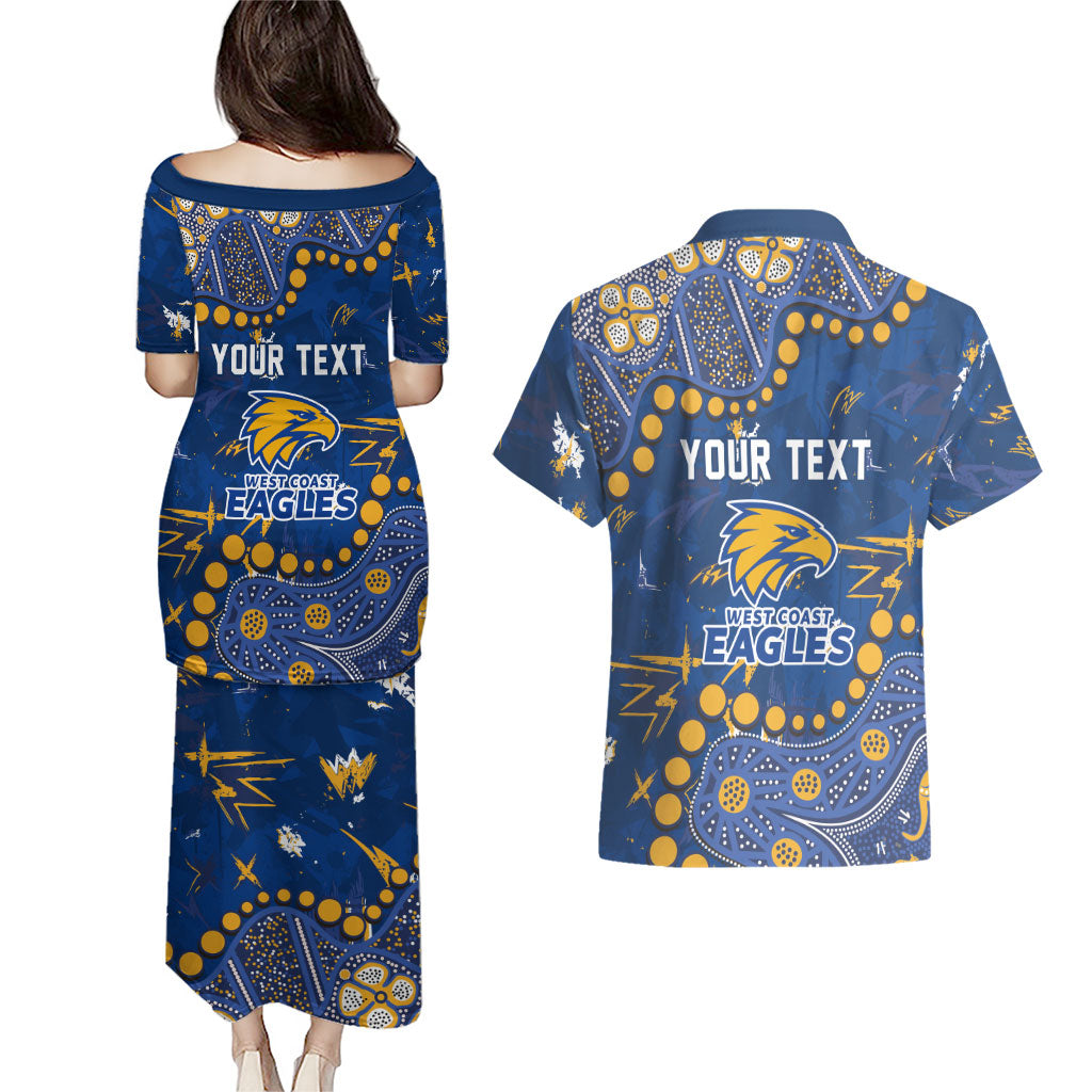 Personalized West Coast Eagles Couples Matching Puletasi and Hawaiian Shirt Aboriginal Pattern with Graffiti Style