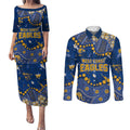 Personalized West Coast Eagles Couples Matching Puletasi and Long Sleeve Button Shirt Aboriginal Pattern with Graffiti Style
