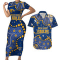 Personalized West Coast Eagles Couples Matching Short Sleeve Bodycon Dress and Hawaiian Shirt Aboriginal Pattern with Graffiti Style