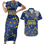 Personalized West Coast Eagles Couples Matching Short Sleeve Bodycon Dress and Hawaiian Shirt Aboriginal Pattern with Graffiti Style