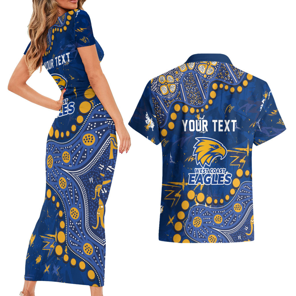 Personalized West Coast Eagles Couples Matching Short Sleeve Bodycon Dress and Hawaiian Shirt Aboriginal Pattern with Graffiti Style