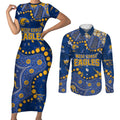 Personalized West Coast Eagles Couples Matching Short Sleeve Bodycon Dress and Long Sleeve Button Shirt Aboriginal Pattern with Graffiti Style