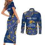 Personalized West Coast Eagles Couples Matching Short Sleeve Bodycon Dress and Long Sleeve Button Shirt Aboriginal Pattern with Graffiti Style