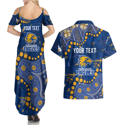 Personalized West Coast Eagles Couples Matching Summer Maxi Dress and Hawaiian Shirt Aboriginal Pattern with Graffiti Style