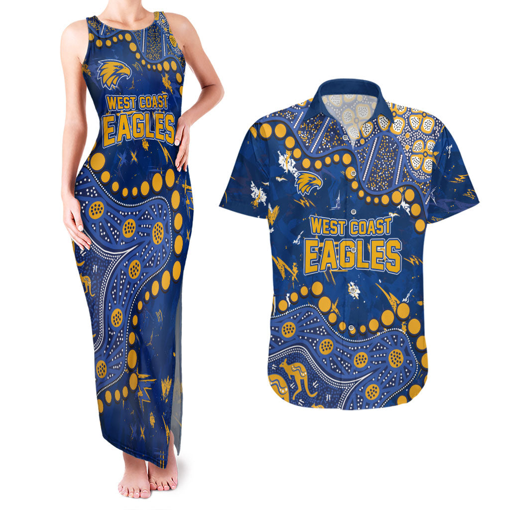 Personalized West Coast Eagles Couples Matching Tank Maxi Dress and Hawaiian Shirt Aboriginal Pattern with Graffiti Style