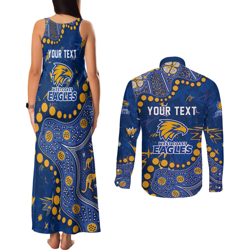 Personalized West Coast Eagles Couples Matching Tank Maxi Dress and Long Sleeve Button Shirt Aboriginal Pattern with Graffiti Style