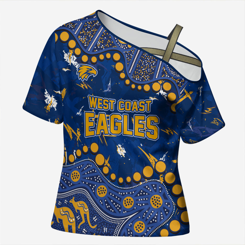 Personalized West Coast Eagles Cross Shoulder Shirt Aboriginal Pattern with Graffiti Style