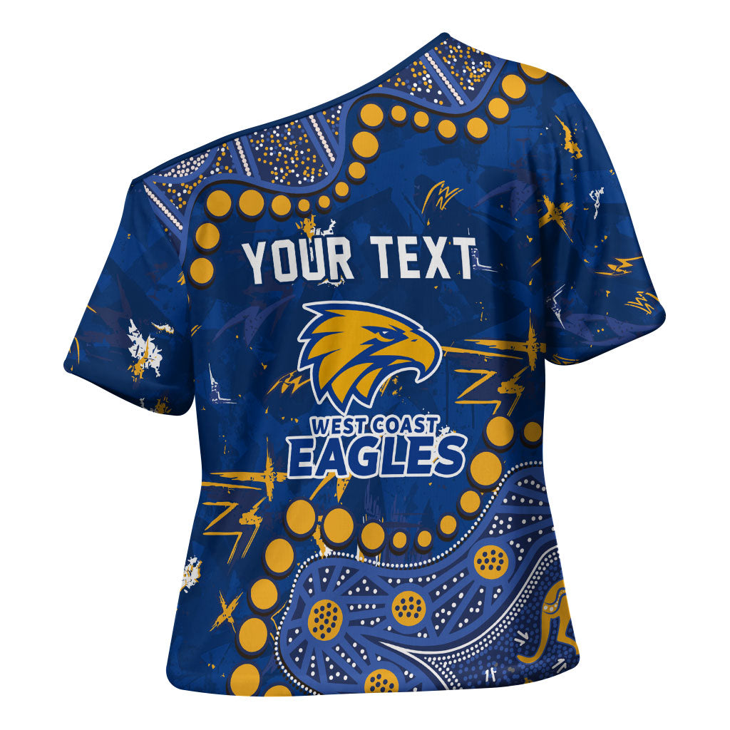 Personalized West Coast Eagles Cross Shoulder Shirt Aboriginal Pattern with Graffiti Style