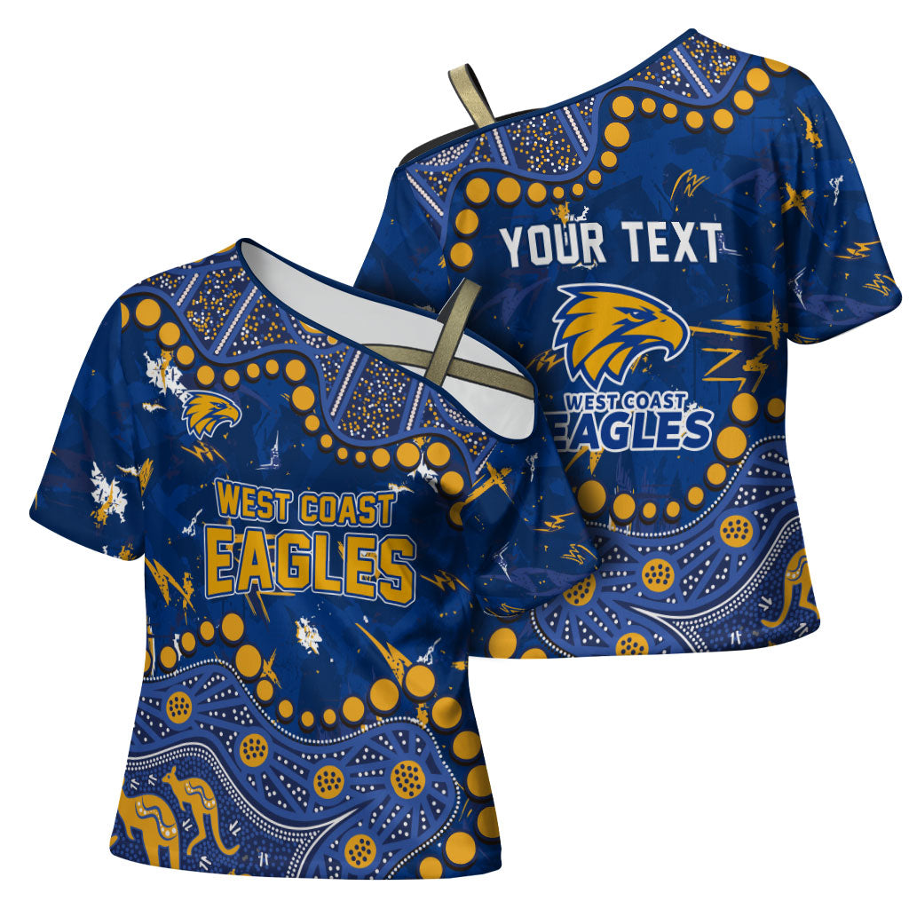 Personalized West Coast Eagles Cross Shoulder Shirt Aboriginal Pattern with Graffiti Style