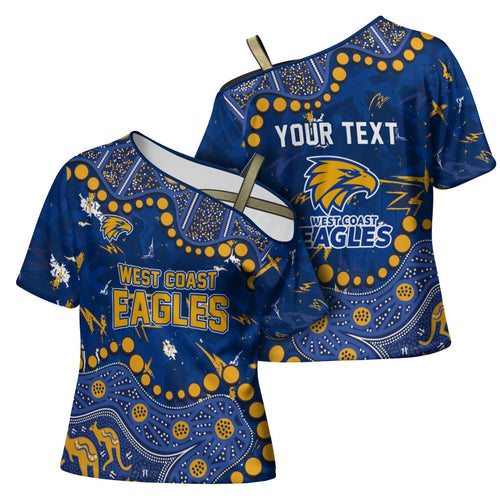 Personalized West Coast Eagles Cross Shoulder Shirt Aboriginal Pattern with Graffiti Style
