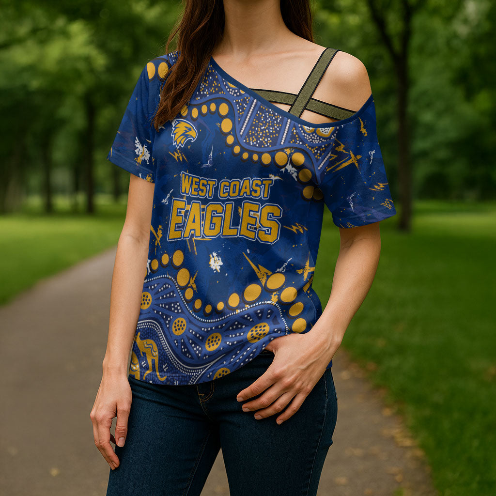 Personalized West Coast Eagles Cross Shoulder Shirt Aboriginal Pattern with Graffiti Style