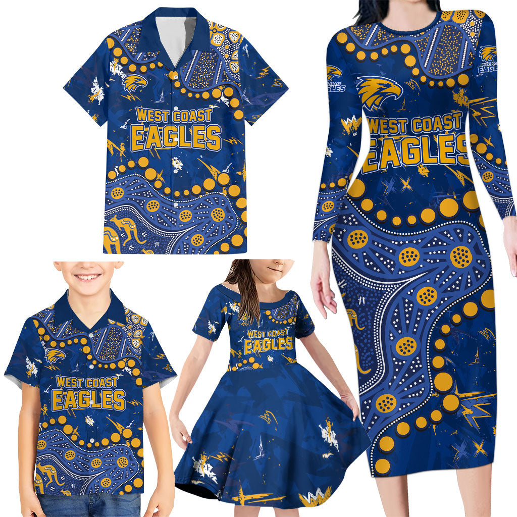 Personalized West Coast Eagles Family Matching Long Sleeve Bodycon Dress and Hawaiian Shirt Aboriginal Pattern with Graffiti Style
