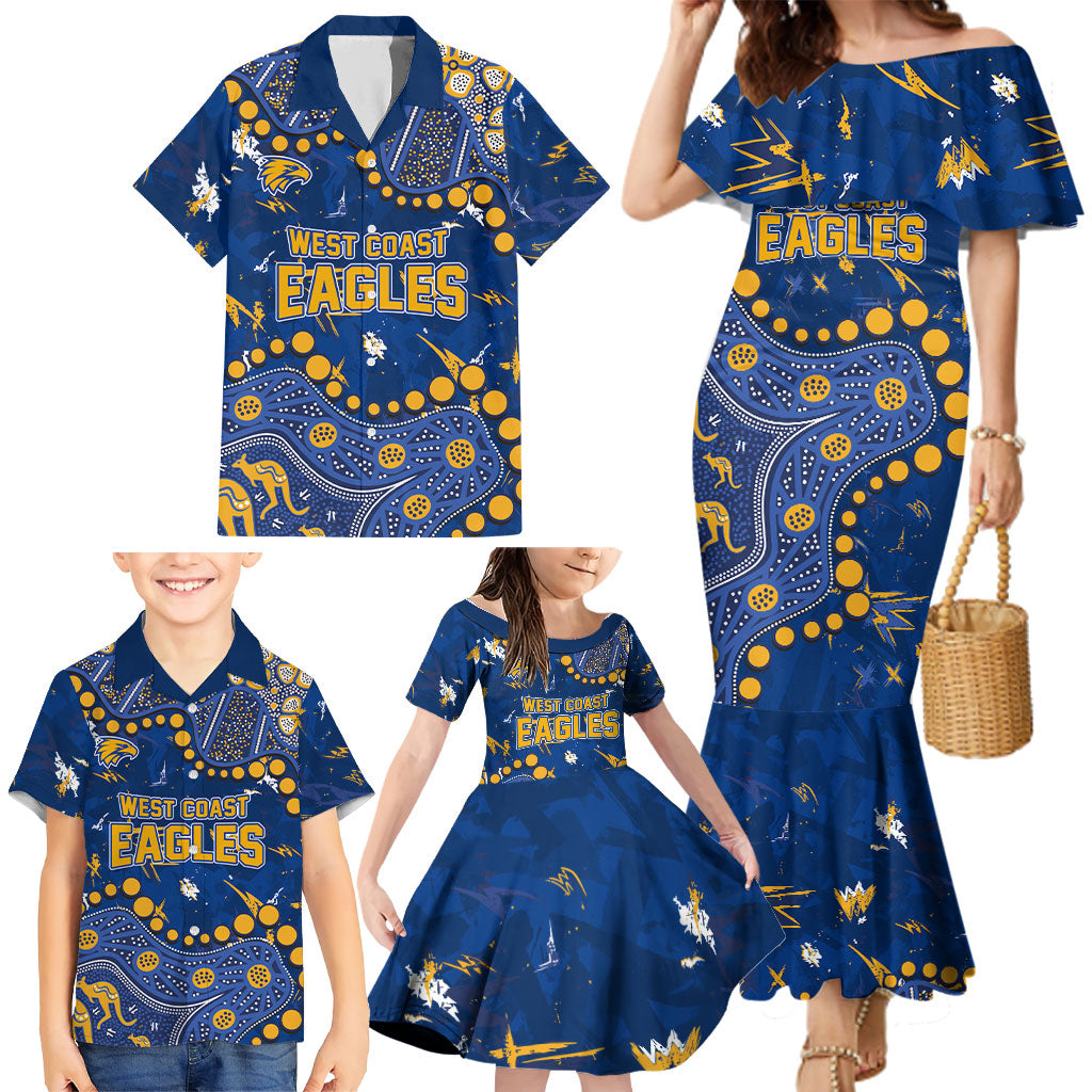 Personalized West Coast Eagles Family Matching Mermaid Dress and Hawaiian Shirt Aboriginal Pattern with Graffiti Style