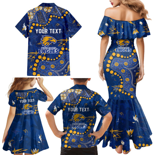 Personalized West Coast Eagles Family Matching Mermaid Dress and Hawaiian Shirt Aboriginal Pattern with Graffiti Style