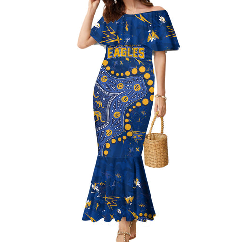 Personalized West Coast Eagles Family Matching Mermaid Dress and Hawaiian Shirt Aboriginal Pattern with Graffiti Style