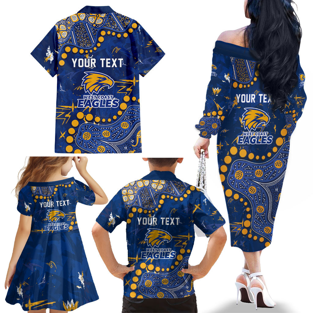 Personalized West Coast Eagles Family Matching Off The Shoulder Long Sleeve Dress and Hawaiian Shirt Aboriginal Pattern with Graffiti Style