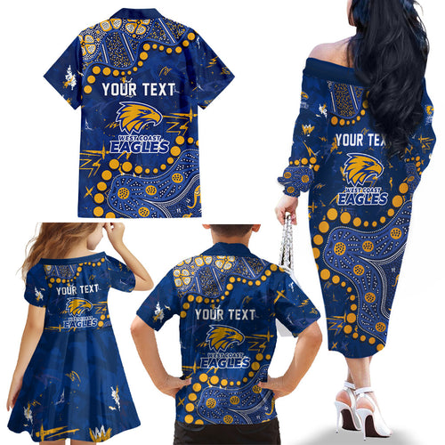 Personalized West Coast Eagles Family Matching Off The Shoulder Long Sleeve Dress and Hawaiian Shirt Aboriginal Pattern with Graffiti Style
