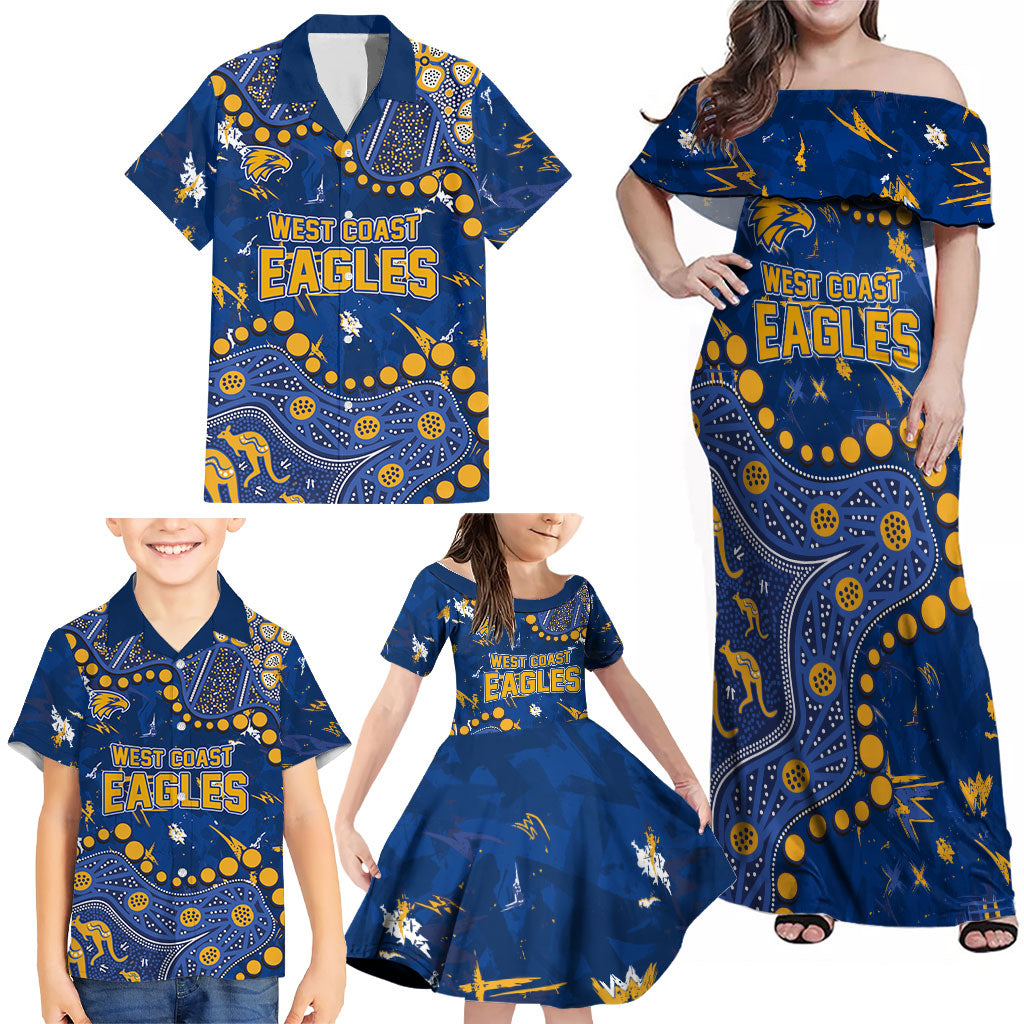 Personalized West Coast Eagles Family Matching Off Shoulder Maxi Dress and Hawaiian Shirt Aboriginal Pattern with Graffiti Style
