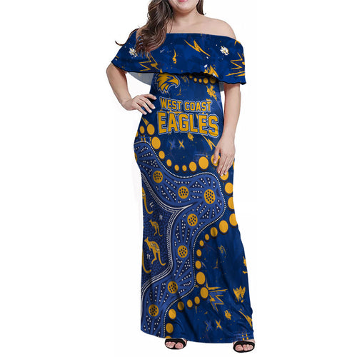 Personalized West Coast Eagles Family Matching Off Shoulder Maxi Dress and Hawaiian Shirt Aboriginal Pattern with Graffiti Style