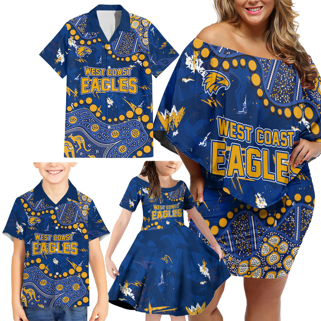 Personalized West Coast Eagles Family Matching Off Shoulder Short Dress and Hawaiian Shirt Aboriginal Pattern with Graffiti Style