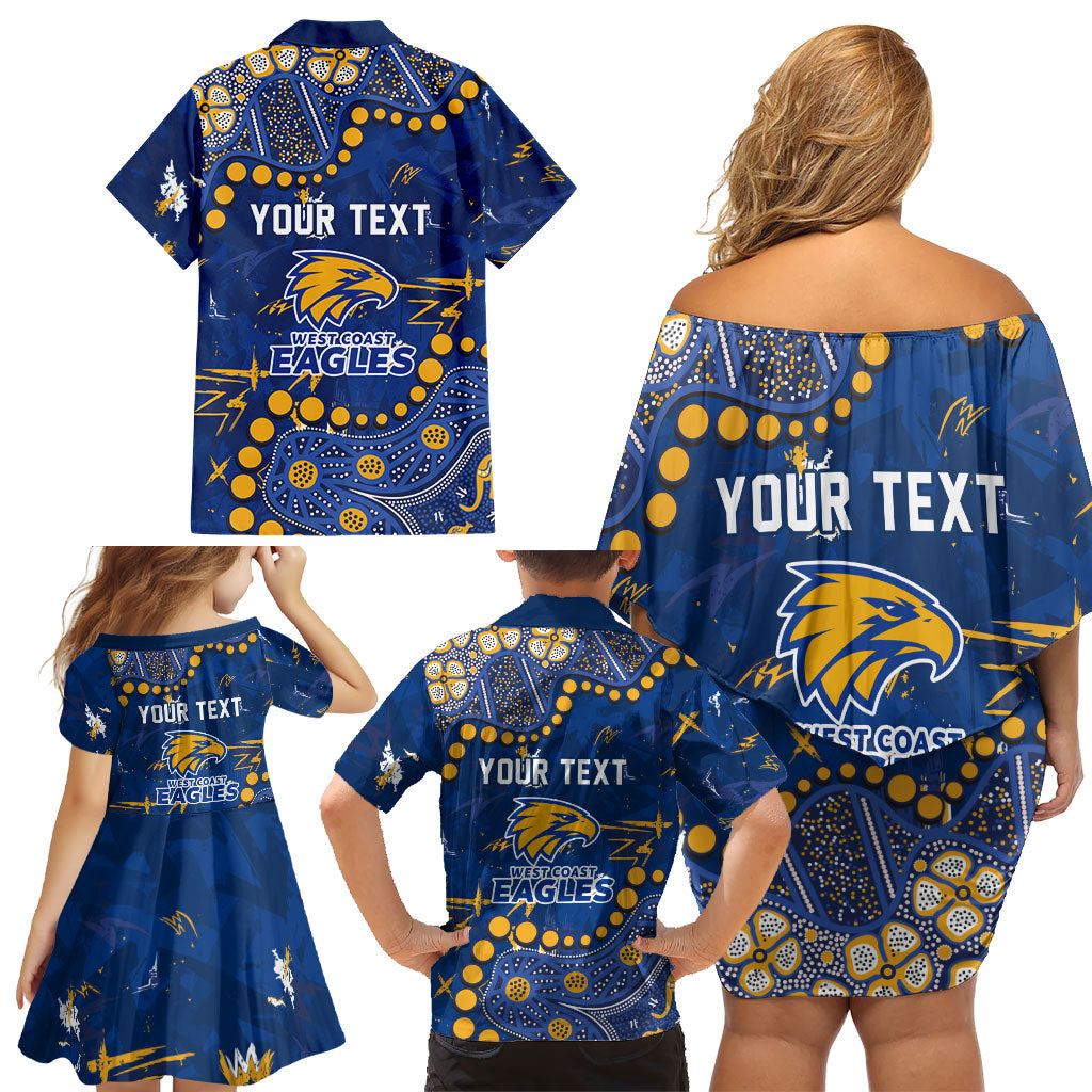 Personalized West Coast Eagles Family Matching Off Shoulder Short Dress and Hawaiian Shirt Aboriginal Pattern with Graffiti Style
