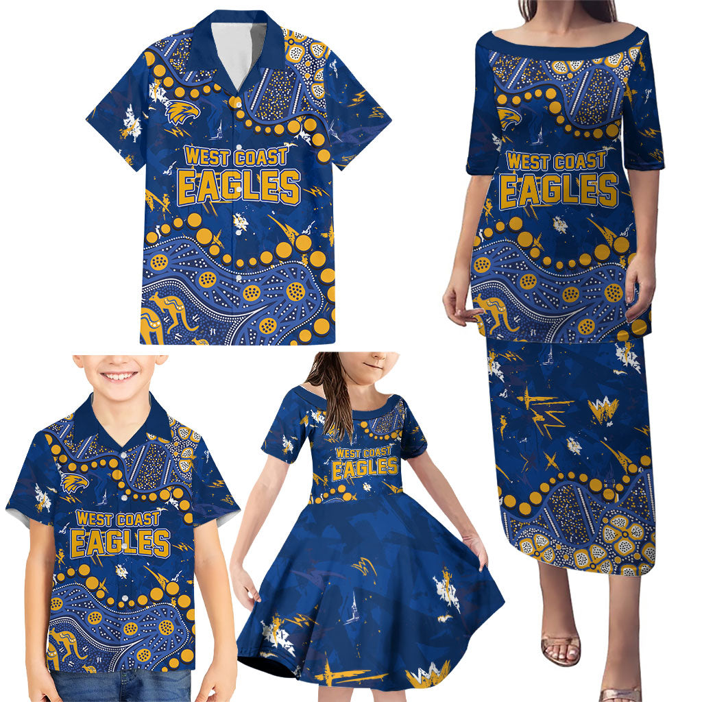 Personalized West Coast Eagles Family Matching Puletasi and Hawaiian Shirt Aboriginal Pattern with Graffiti Style