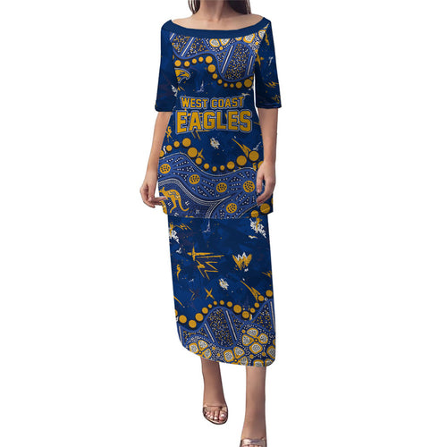 Personalized West Coast Eagles Family Matching Puletasi and Hawaiian Shirt Aboriginal Pattern with Graffiti Style