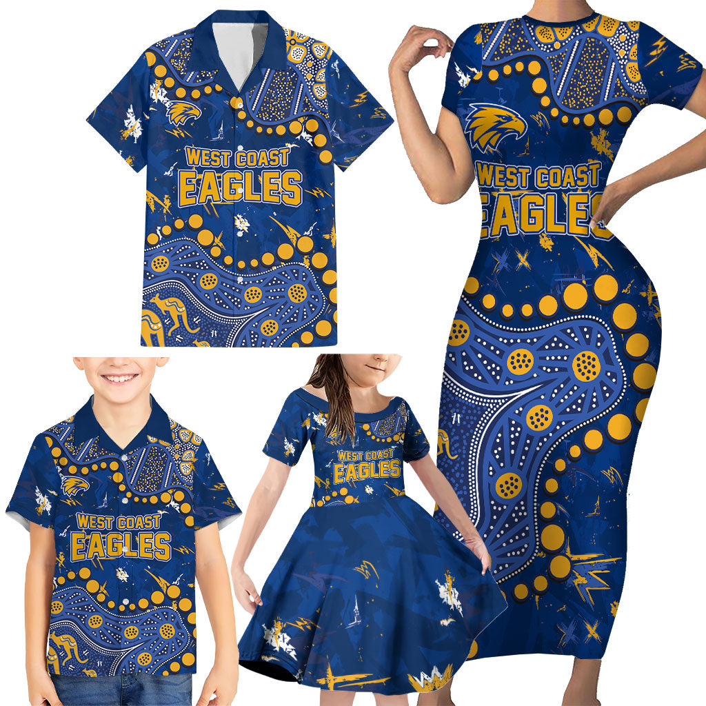 Personalized West Coast Eagles Family Matching Short Sleeve Bodycon Dress and Hawaiian Shirt Aboriginal Pattern with Graffiti Style