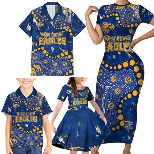 Personalized West Coast Eagles Family Matching Short Sleeve Bodycon Dress and Hawaiian Shirt Aboriginal Pattern with Graffiti Style