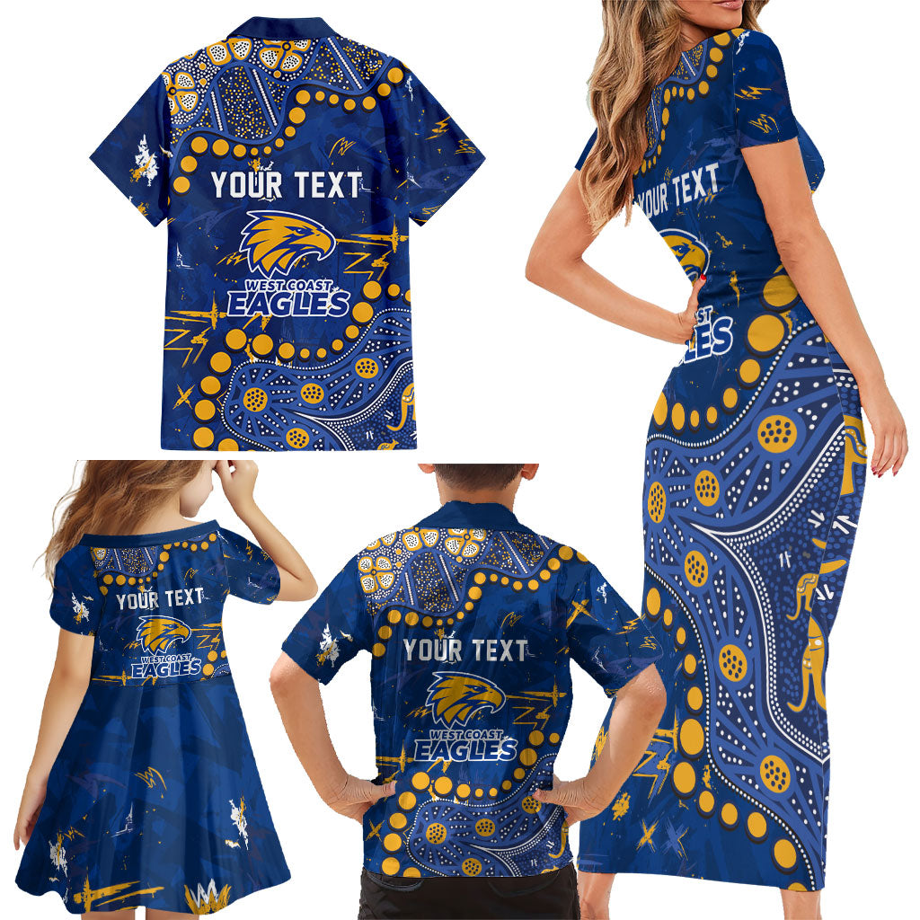 Personalized West Coast Eagles Family Matching Short Sleeve Bodycon Dress and Hawaiian Shirt Aboriginal Pattern with Graffiti Style