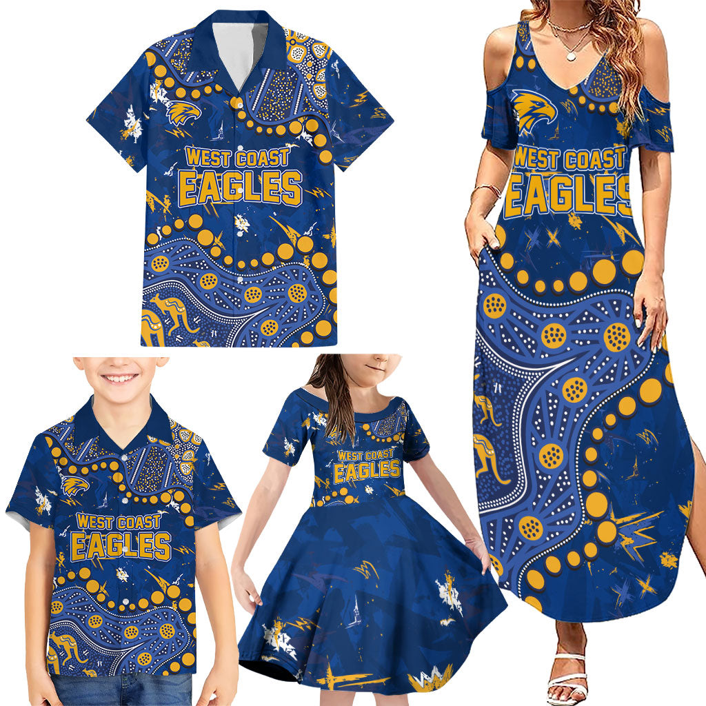 Personalized West Coast Eagles Family Matching Summer Maxi Dress and Hawaiian Shirt Aboriginal Pattern with Graffiti Style