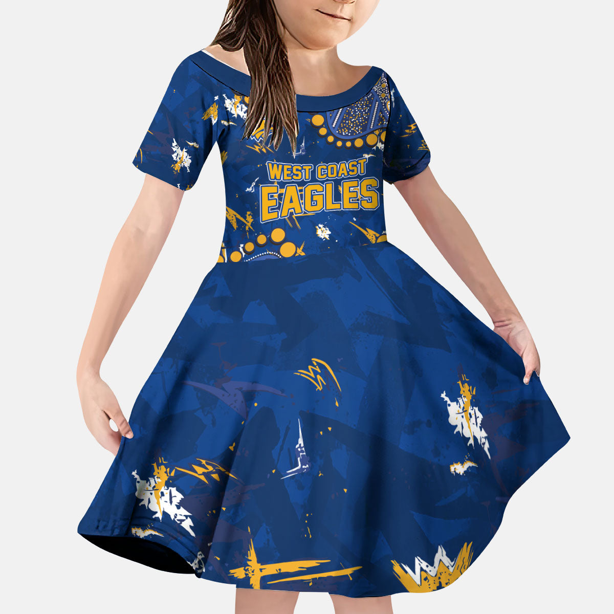 Personalized West Coast Eagles Kid Short Sleeve Dress Aboriginal Pattern with Graffiti Style