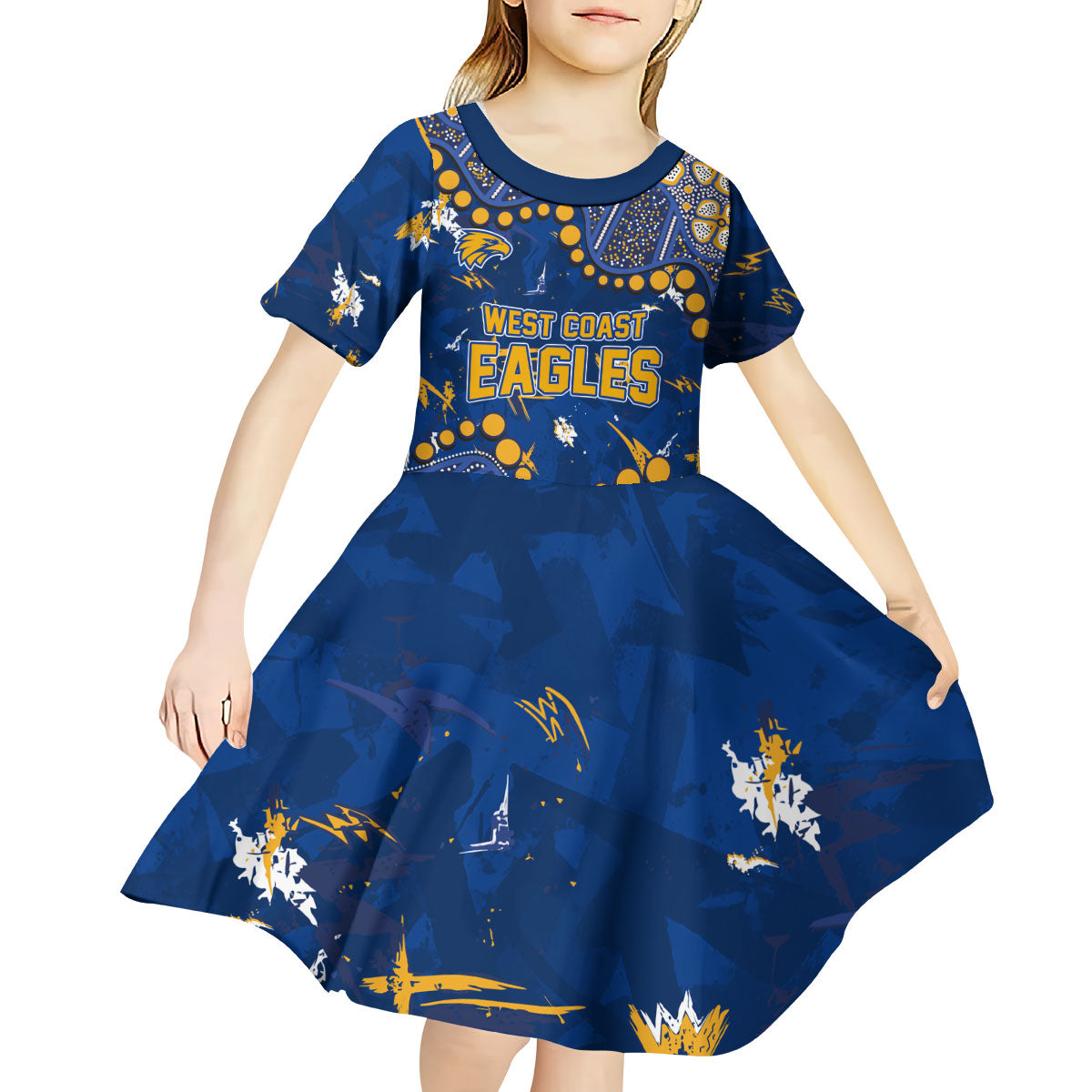 Personalized West Coast Eagles Kid Short Sleeve Dress Aboriginal Pattern with Graffiti Style