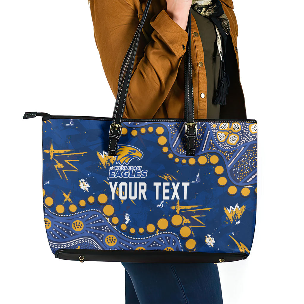 Personalized West Coast Eagles Leather Tote Bag Aboriginal Pattern with Graffiti Style