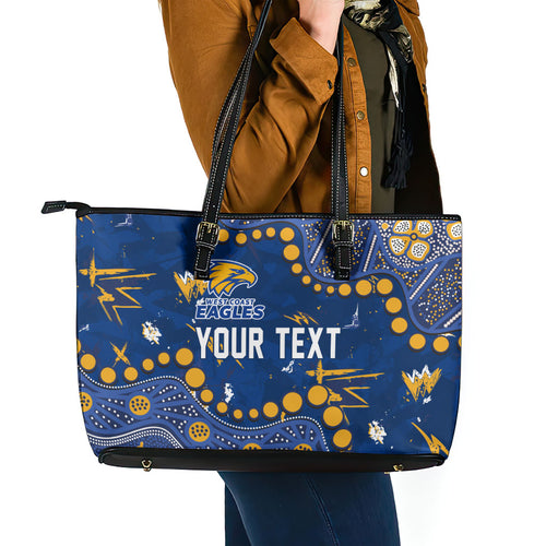Personalized West Coast Eagles Leather Tote Bag Aboriginal Pattern with Graffiti Style