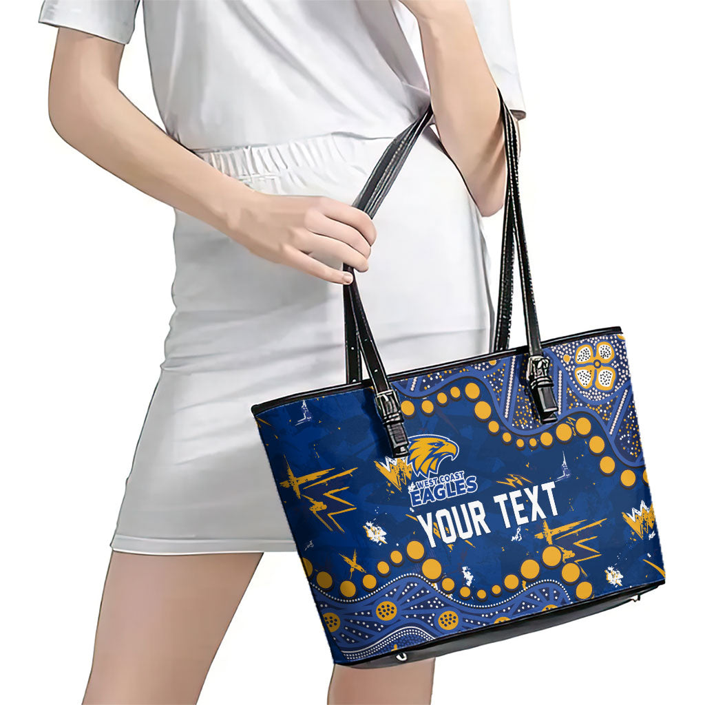 Personalized West Coast Eagles Leather Tote Bag Aboriginal Pattern with Graffiti Style